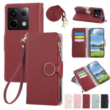 Redmi Note 13 Pro 4G Leather Wallet Case with Crossbody Strap - Red - 1
