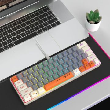 HXSJ V400 RGB Backlit Membrane Keyboard, 63 Keys, 1.7m Cable, Beige/Grey/Orange - 1