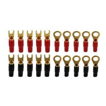 8GA Car Audio Brass Terminal Crimp Set - 10 Pairs (Fork + Round) - 1