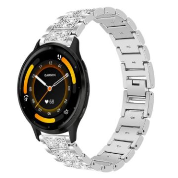22mm Silver Steel Watch Band for Garmin Venu 3/vivoactive4 Diamond Jewelry - 1