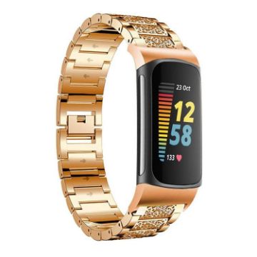Fitbit Charge 6/5 Rose Gold Diamond Stainless Steel Watch Band 18mm - 1