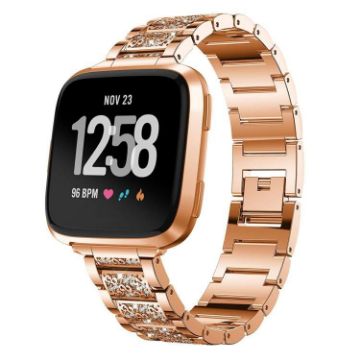 Fitbit Versa 4/3/Sense 2/1 Rose Gold Diamond Steel Watch Band 20mm - 1