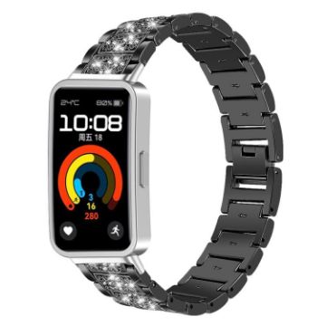 Huawei Band 10/9/8 14mm Diamond Jewelry Stainless Steel Watch Band Black - 1