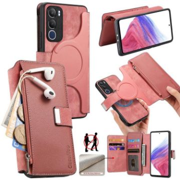 Vivo Y19s 4G Pink Leather Case: MagSafe RFID Zipper Wallet Anti-theft - 1