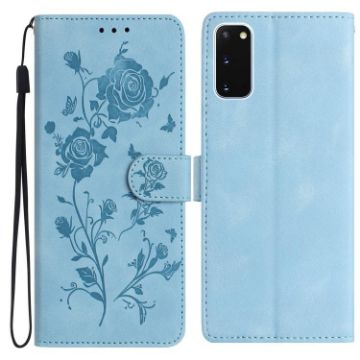 Samsung Galaxy S20 5G Sky Blue Rose Embossed Leather Phone Case - 1