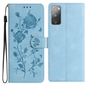 Samsung Galaxy S20 FE 5G Leather Case, Rose Flower Embossed, Sky Blue - 1