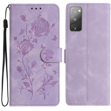 Samsung Galaxy S20 FE 5G Leather Case Rose Flower Emboss Light Purple - 1