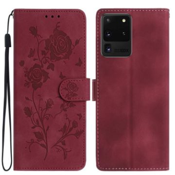 Samsung Galaxy S20 Ultra 5G Red Rose Embossed Leather Phone Case - 1