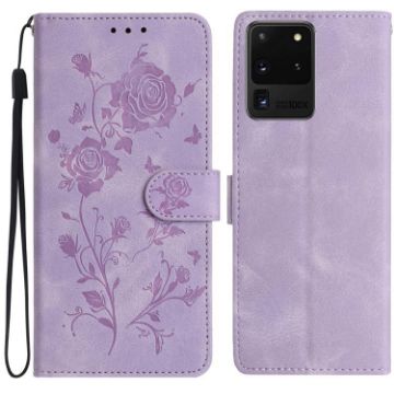 Samsung Galaxy S20 Ultra 5G Rose Embossed Leather Case Light Purple - 1