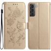 Samsung Galaxy S21 5G Gold Rose Flower Embossed Leather Phone Case - 1