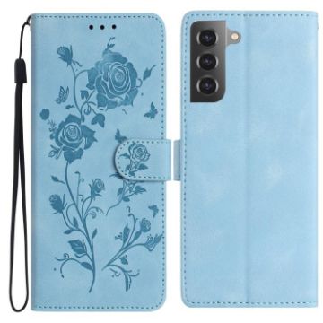 Samsung Galaxy S21 5G Leather Case Rose Flower Embossing Sky Blue - 1