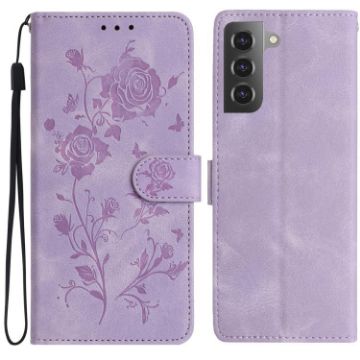 Samsung Galaxy S21 5G Light Purple Rose Embossed Leather Phone Case - 1
