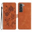 Samsung Galaxy S21 5G Brown Rose Flower Embossed Leather Phone Case - 1