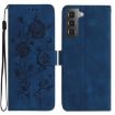 Samsung Galaxy S21+ 5G Leather Case, Rose Flower Embossed, Dark Blue - 1