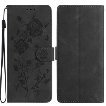 Samsung Galaxy S21+ 5G Black Leather Case with Rose Flower Embossing - 1
