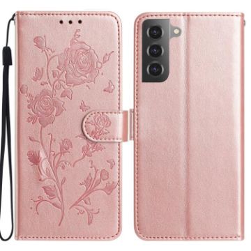 Samsung Galaxy S22 5G Rose Flower Embossed Leather Case Rose Gold - 1