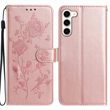 Samsung Galaxy S23 5G Rose Gold Flower Embossed Leather Case - 1