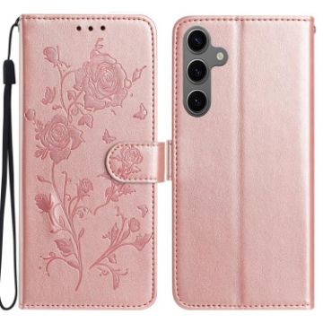 Samsung Galaxy S25 5G Rose Flower Embossed Leather Case Rose Gold - 1