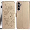 Samsung Galaxy S25 5G Gold Rose Flower Embossed Leather Phone Case - 1