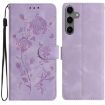 Samsung Galaxy S25 5G Light Purple Rose Embossed Leather Phone Case - 1