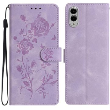 Samsung Galaxy S25 Edge 5G Leather Case Rose Flower Emboss Light Purple - 1