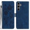 Samsung Galaxy S25+ 5G Dark Blue Rose Embossed Leather Phone Case - 1