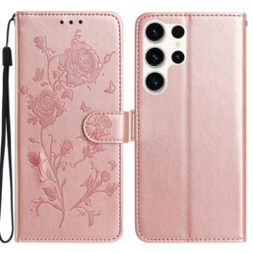 Samsung Galaxy S25 Ultra 5G Rose Gold Flower Leather Phone Case - 1