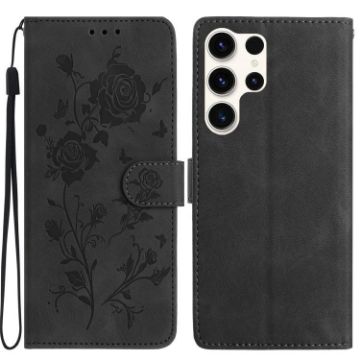 Samsung Galaxy S25 Ultra 5G Black Rose Embossed Leather Phone Case - 1