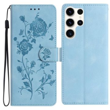 Samsung Galaxy S25 Ultra 5G Leather Case, Rose Embossed, Sky Blue - 1