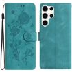 Samsung Galaxy S25 Ultra 5G Green Rose Embossed Leather Phone Case - 1