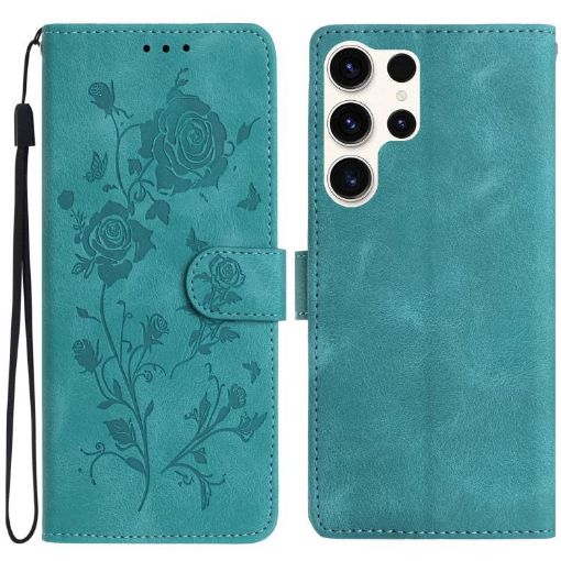 Samsung Galaxy S25 Ultra 5G Green Rose Embossed Leather Phone Case - 1