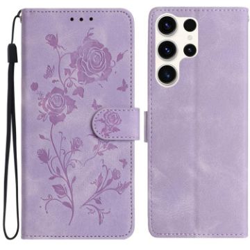 Samsung Galaxy S25 Ultra 5G Leather Case Rose Flower Emboss Light Purple - 1