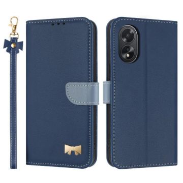 OPPO A38/A18 Dark Blue Leather Phone Case with Hand Strap - 1