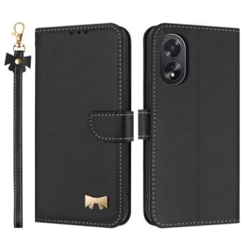 OPPO A38/A18 4G Leather Phone Case with Hand Strap - Black - 1