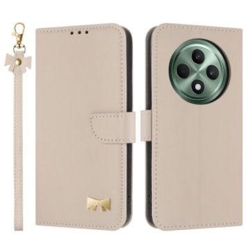 OPPO Reno12 F Global Apricot Leather Phone Case with Hand Strap - 1
