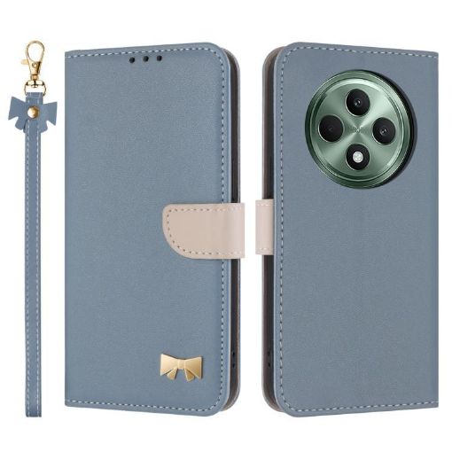 OPPO Reno12 F Global Light Blue Leather Phone Case with Hand Strap - 1