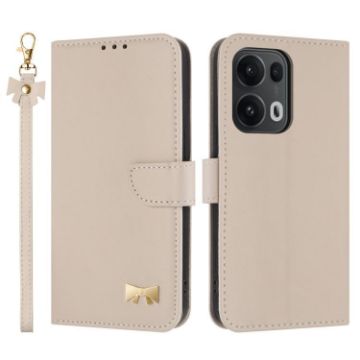OPPO Reno13 Pro 5G Leather Phone Case with Hand Strap - Apricot - 1