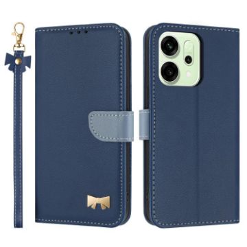 OPPO Reno14 5G Dark Blue Leather Phone Case with Hand Strap - 1