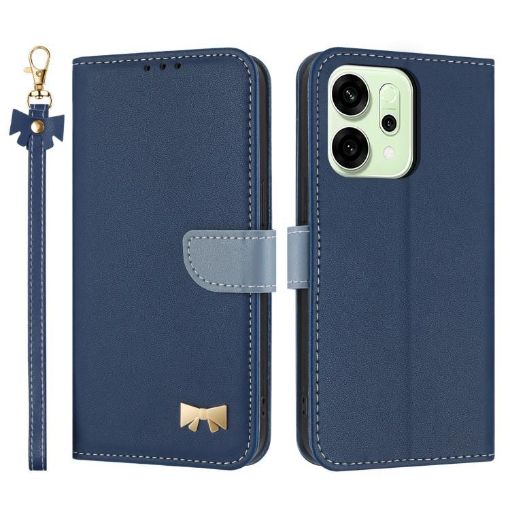 OPPO Reno14 5G Dark Blue Leather Phone Case with Hand Strap - 1