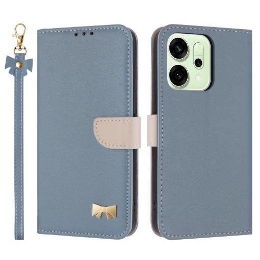 OPPO Reno14 5G Light Blue Leather Phone Case with Hand Strap - 1