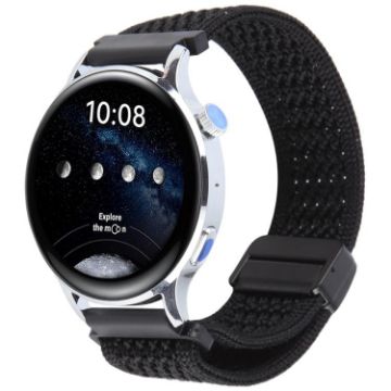 Magnetic Buckle Knitted Nylon Watch Band 20mm - Black, Breathable Strap - 1
