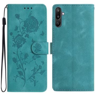 Samsung Galaxy F16 Green Leather Case with Rose Flower Embossing - 1