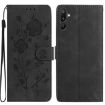 Samsung Galaxy F16 Black Leather Case with Rose Flower Embossing Pattern - 1