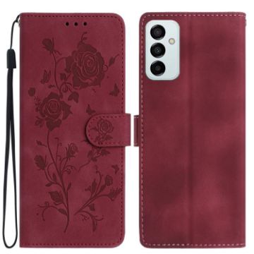 Samsung Galaxy M23 Red Rose Flower Embossed Leather Phone Case - 1