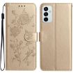 Samsung Galaxy M23 Gold Leather Case with Rose Flower Embossing Pattern - 1