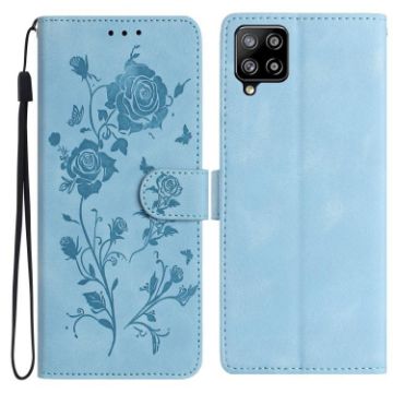 Samsung Galaxy M32 Sky Blue Rose Embossed Leather Phone Case - 1