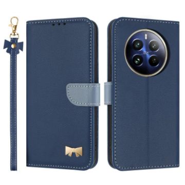 Realme 12+ 5G/12 4G/P1 Dark Blue Leather Phone Case with Hand Strap - 1