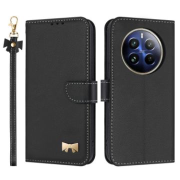 Realme 12+ 5G/12 4G/P1 Black Leather Phone Case with Hand Strap - 1