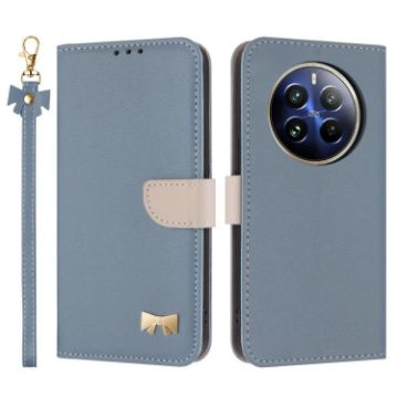 Realme 12 Pro 5G/P1 Pro Light Blue Metal Bow Leather Case with Strap - 1
