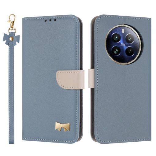 Realme 12 Pro 5G/P1 Pro Light Blue Metal Bow Leather Case with Strap - 1